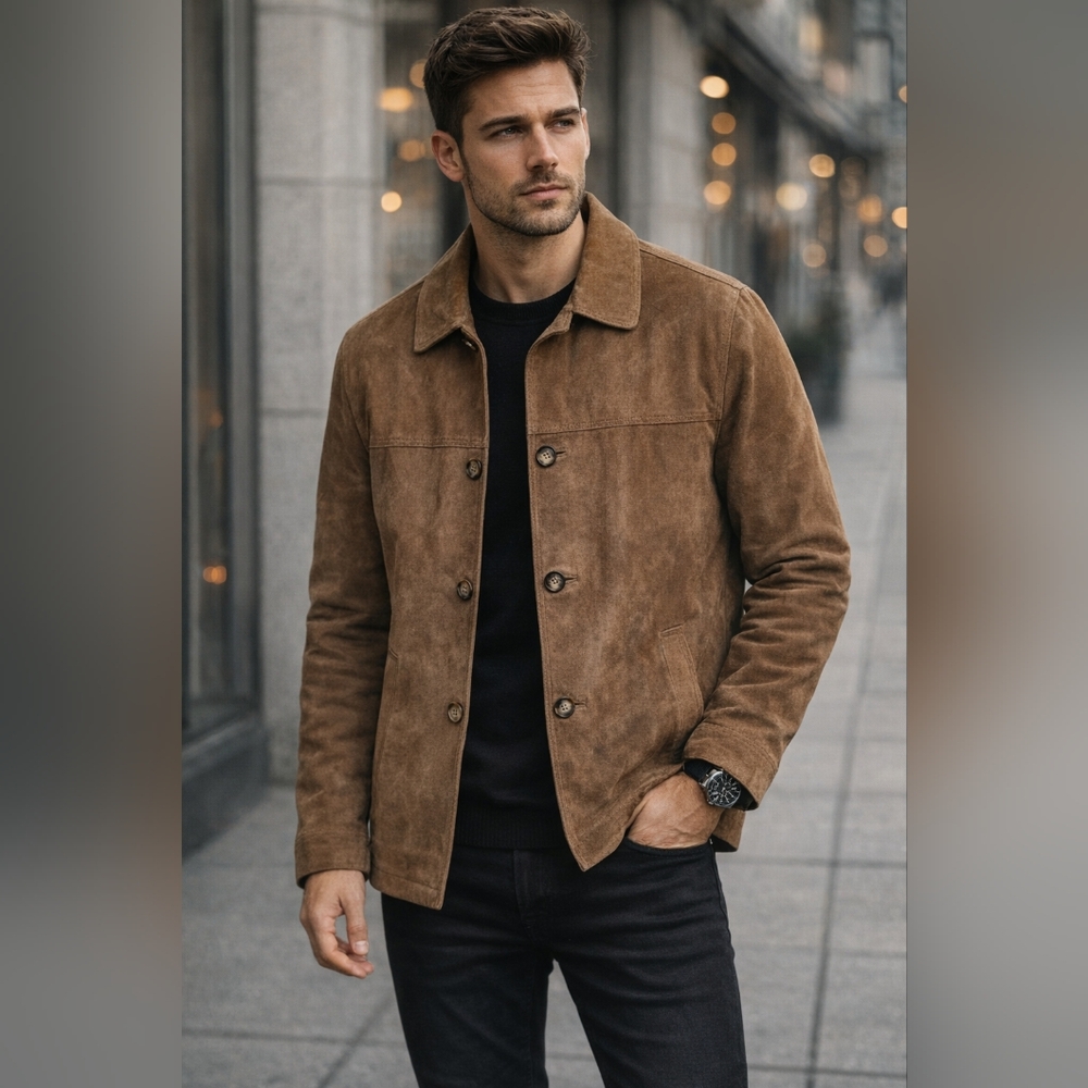 Newport Harbor Men's Classic Brown Suede Jacket S